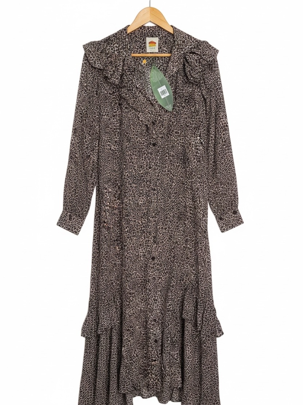 🔥 farm Rio baby leopard pink long sleeve frill maxi dress